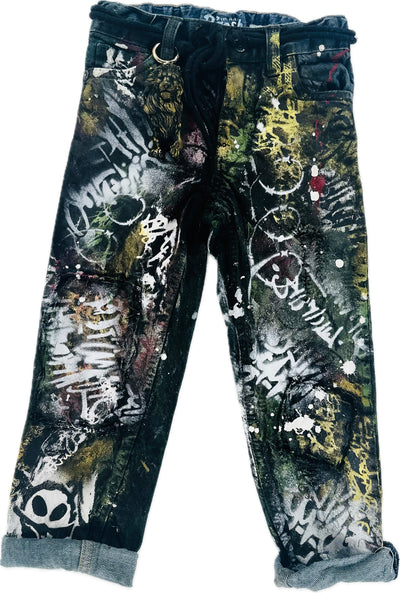 Custom Graffiti Kids Denim Jeans, Size 4