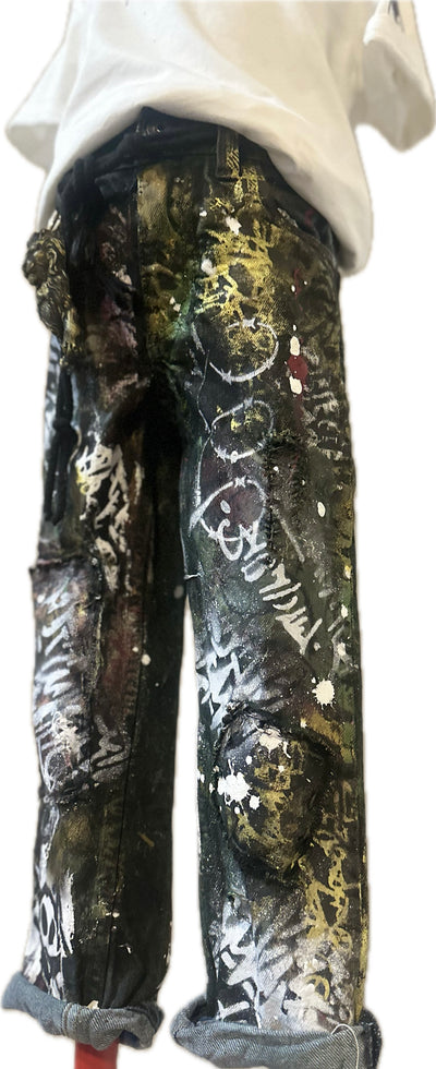 Custom Graffiti Kids Denim Jeans, Size 4