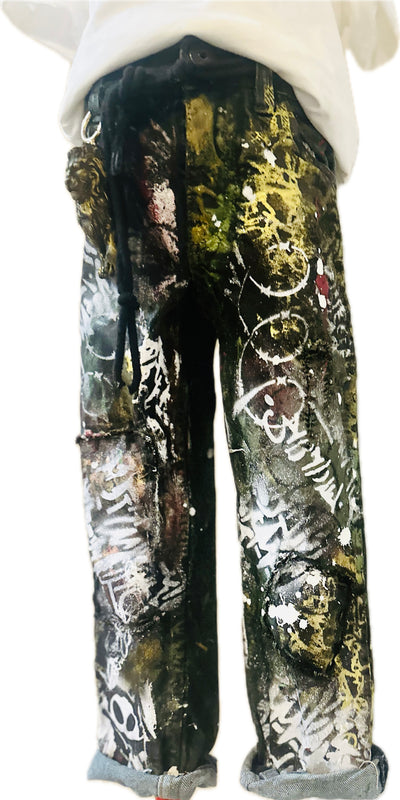 Custom Graffiti Kids Denim Jeans, Size 4